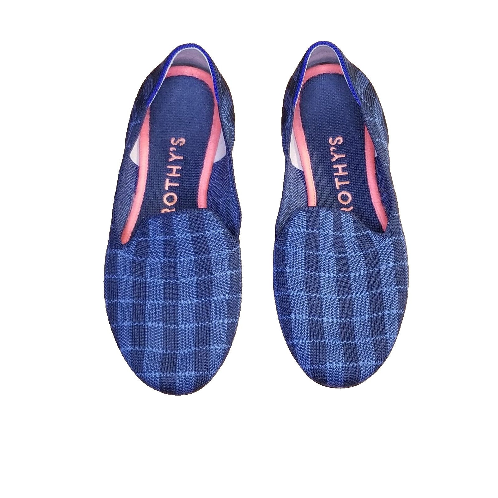 Rothy's The Loafer Women Size 6.5 Indigo Blue Gingham Plaid Excellent Condition